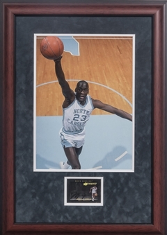 2011/12 Upper Deck "Exquisite Collection" #D-JR Michael Jordan Signed Shadowbox Card in Framed 25"x17" UNC Themed Collage